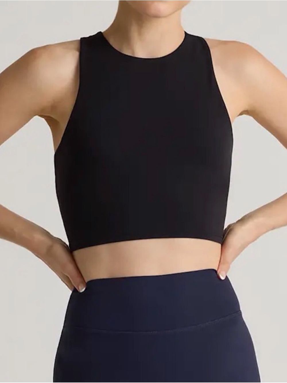 Quince NWT Ultra-Form High-Neck Cropped Tank Black Medium Crop Tank Top